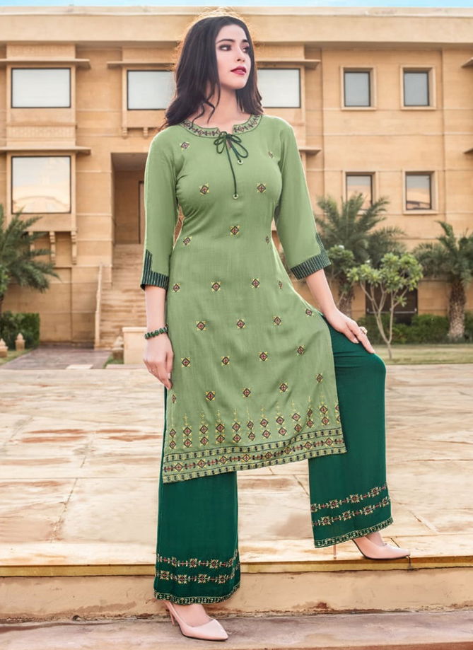 Chemistry Rayon Designer Embroidered Party Wear Plazzo Kurti Collection 4001-4007